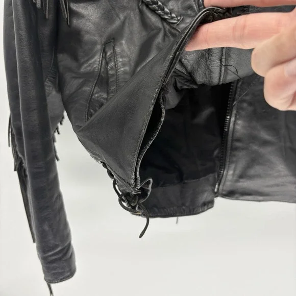 Vintage Western Genuine Leather Jacket Harley Davidson Patch Fringe Lace Women M - Picture 15 of 15